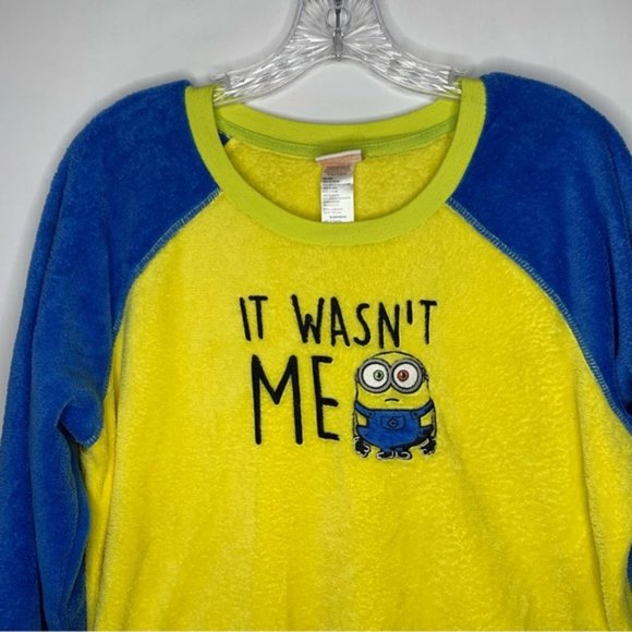 Despicable Me Yellow Blue Fleece Minion Long Sleeve Pajama Top L 12-14 - Picture 3 of 6